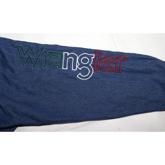 Wrangler Men's Long Sleeve Button Front Western Denim Spellout Shirt Size Medium - Picture 7 of 10